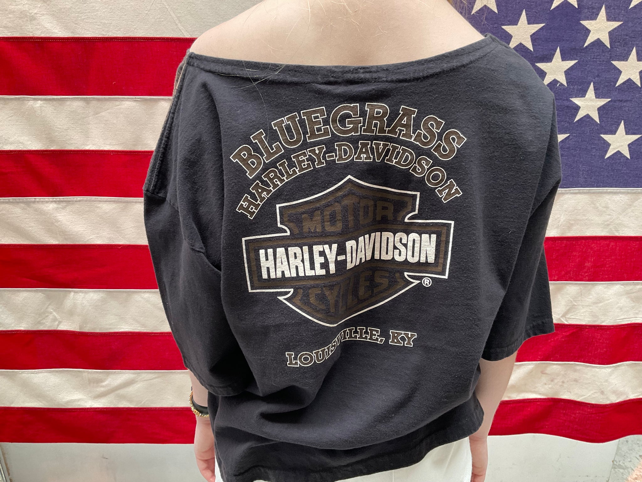 Harley Davidson Womens Vintage 2007 Black Oversize T-Shirt Scoop Neck