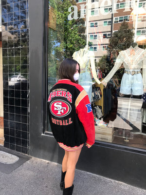 NFL San Francisco 49 ERS Leather Vintage 90’s Bomber Sporting Jacket by G-111 Apparel USA