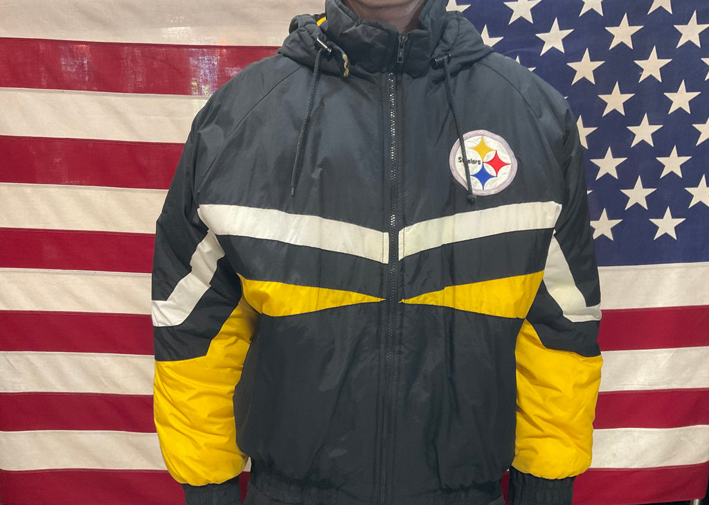 Pittsburgh Steelers NFL Mens Hooded 90’s Nylon Vintage Jacket by Official Fan Sportswear
