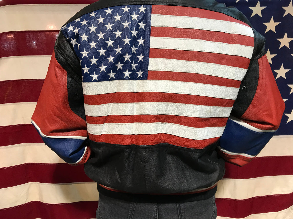 Michael Hoban WHERE MI 90's Vintage Leather USA Flag Jacket