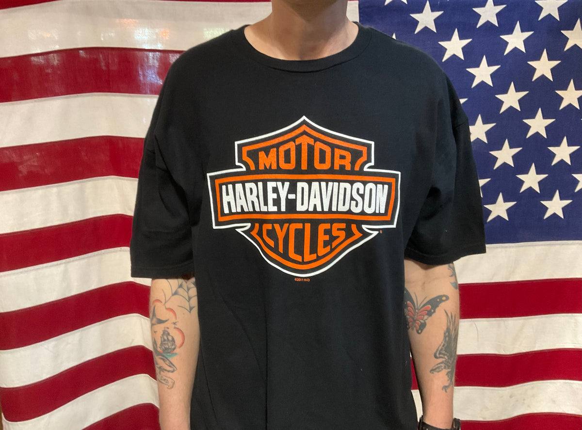 HURLEY DAVIDSON 90's Fade Black ロンTee M VINTAGE 90s Harley Davidson Tee Single Stitch Faded Black 3D