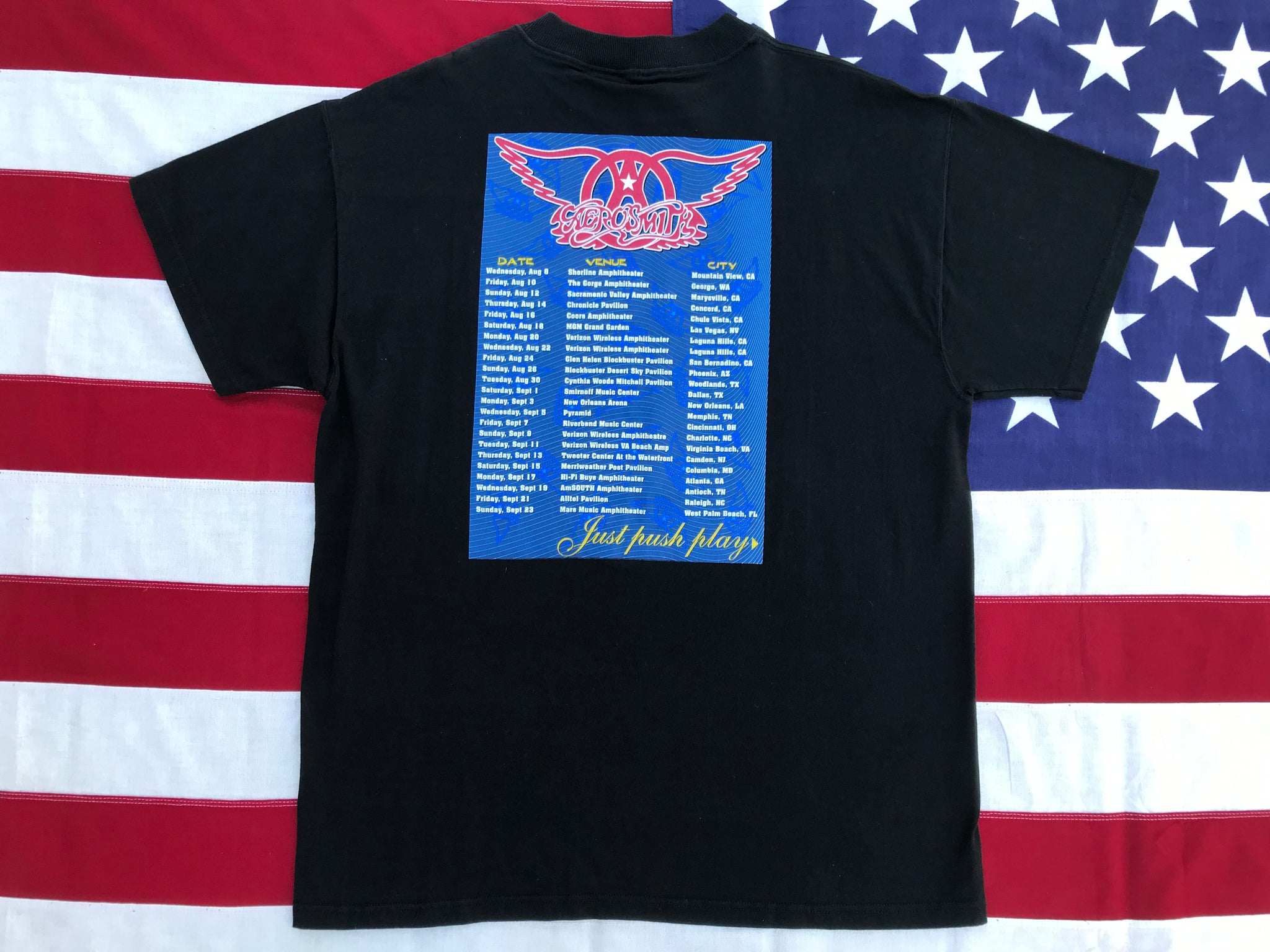 Aerosmith Just Push Play Nth American Tour 2001-2002 Original Vintage Rock T-Shirt