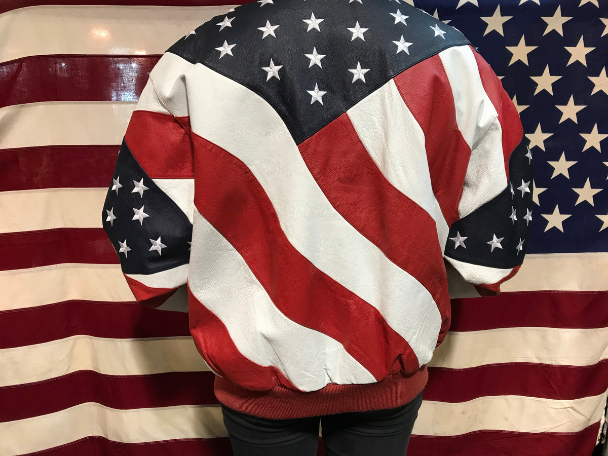 Michael Hoban WHERE MI 90's Vintage Leather USA Flag Jacket