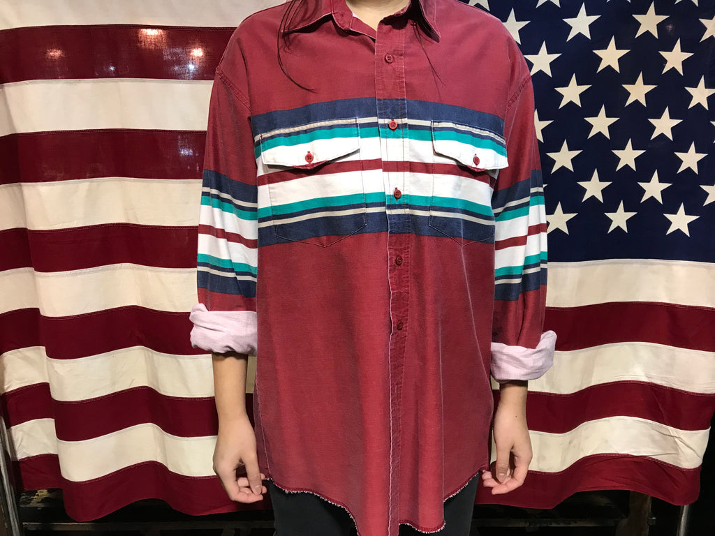 Wrangler 90’s Border Stripe Vintage Print Long Sleeve Mens Shirt