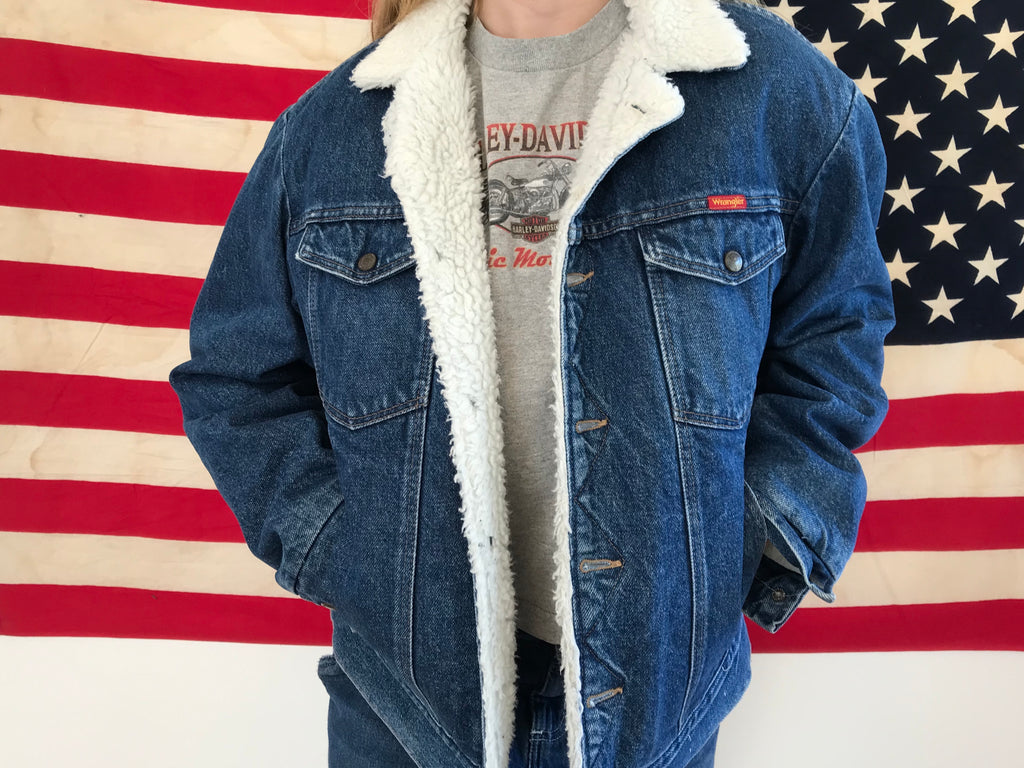 Wrangler Mens  Sherpa Lined Vintage Denim Jacket