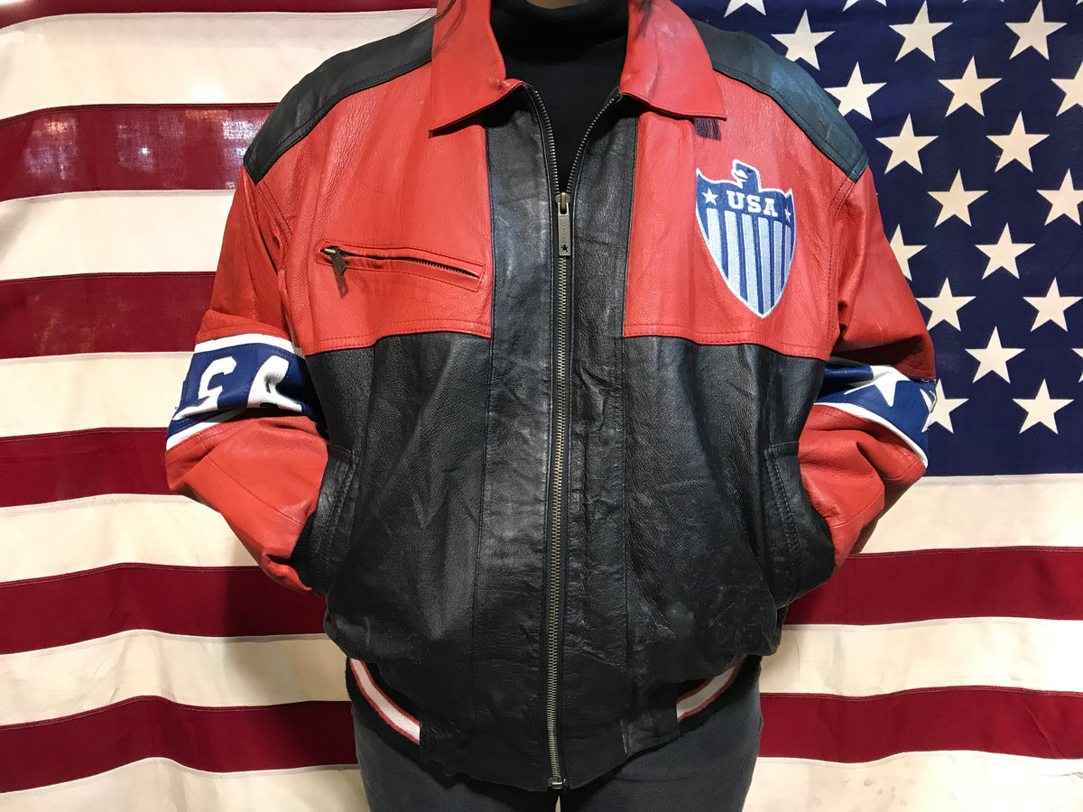 Michael Hoban WHERE MI 90's Vintage Leather USA Flag Jacket