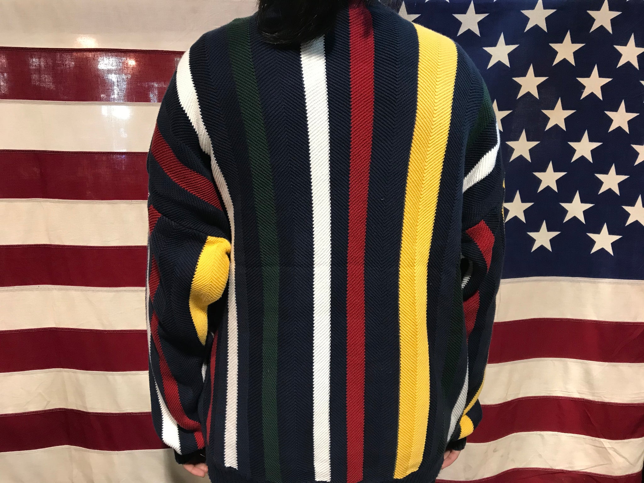 Chaps by Ralph Lauren Mens 90’s Vintage Vertical Multi Stripe Cotton Knit