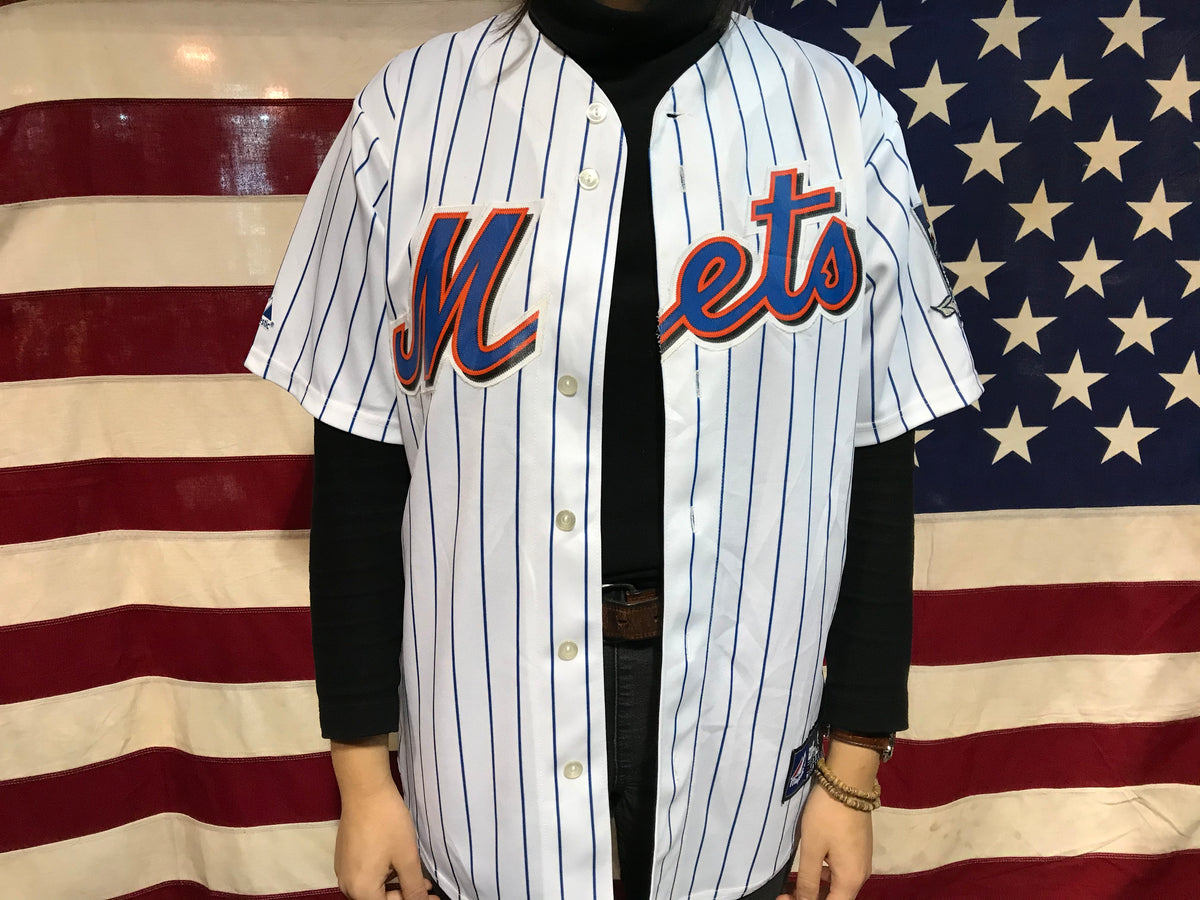 Mets Stripe Vintage Baseball Jersey by Majestic 2009 Inaugural Season –  American Vintage Clothing Co.