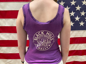 Harley Davidson Womens Vintage 1994 Sturgis Purple Tank Top with Lace Trim Made in USA