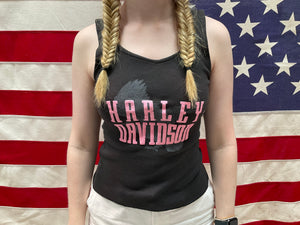 Harley Davidson Womens Vintage 1980s Black Rib Tank Top Made in USA