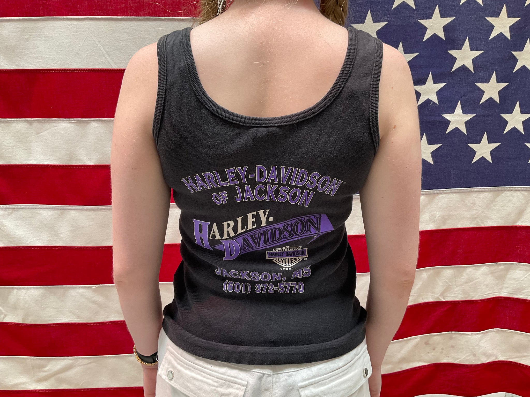 Harley Davidson Womens Vintage 1995  Black Rib Tank Top Made In USA