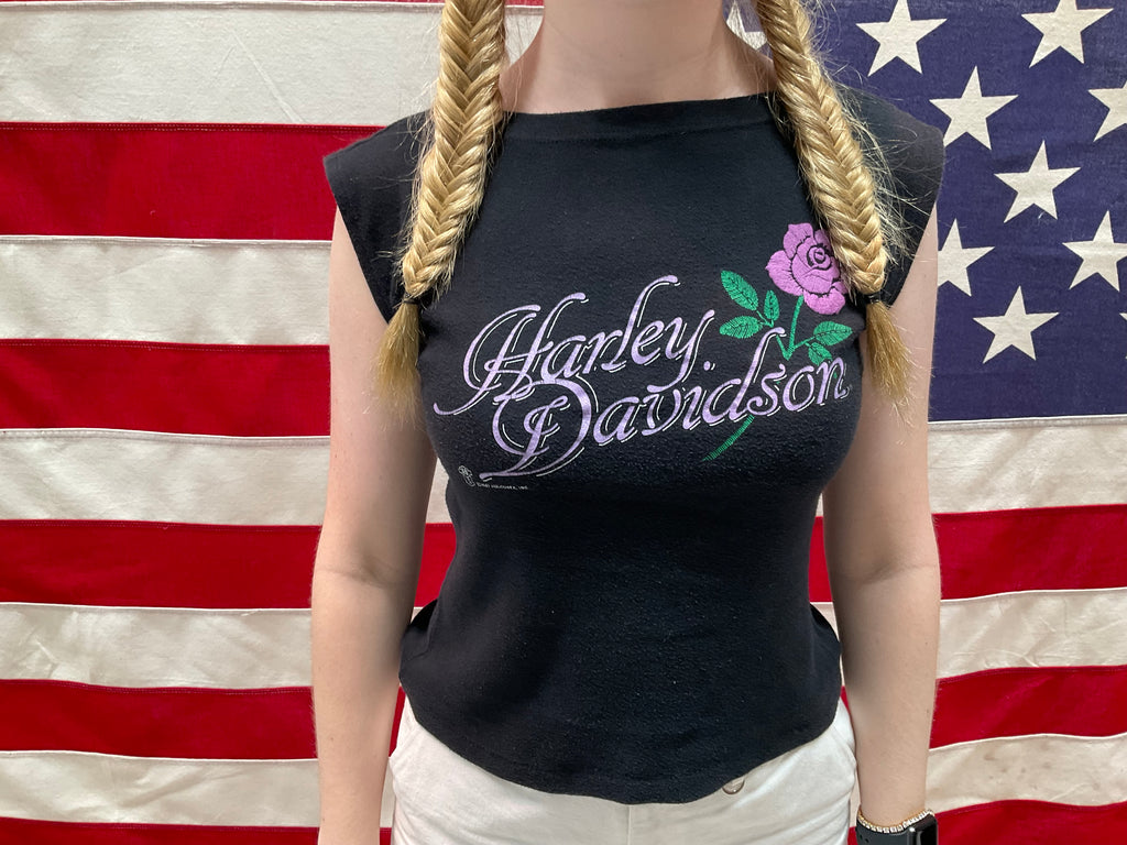 Harley Davidson Womens Vintage 1980s Black Tank Top by FUN-TEES®️Made in USA