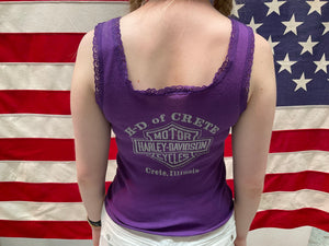 Harley Davidson Womens Vintage Purple Rib Tank Top with Lace Trim