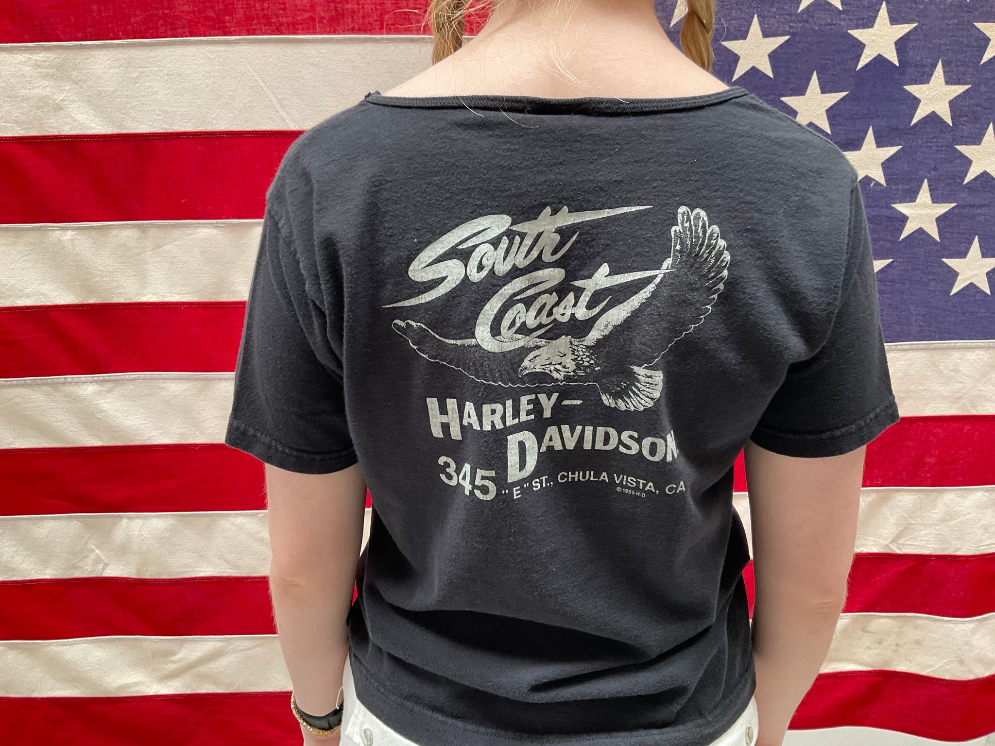 Harley Davidson Womens Vintage 1995 Black Rose T-Shirt South Coast Made in  USA