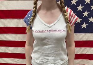 Harley Davidson Womens Vintage 2001 4th July V-Neck Rib T-Shirt  Made in  USA