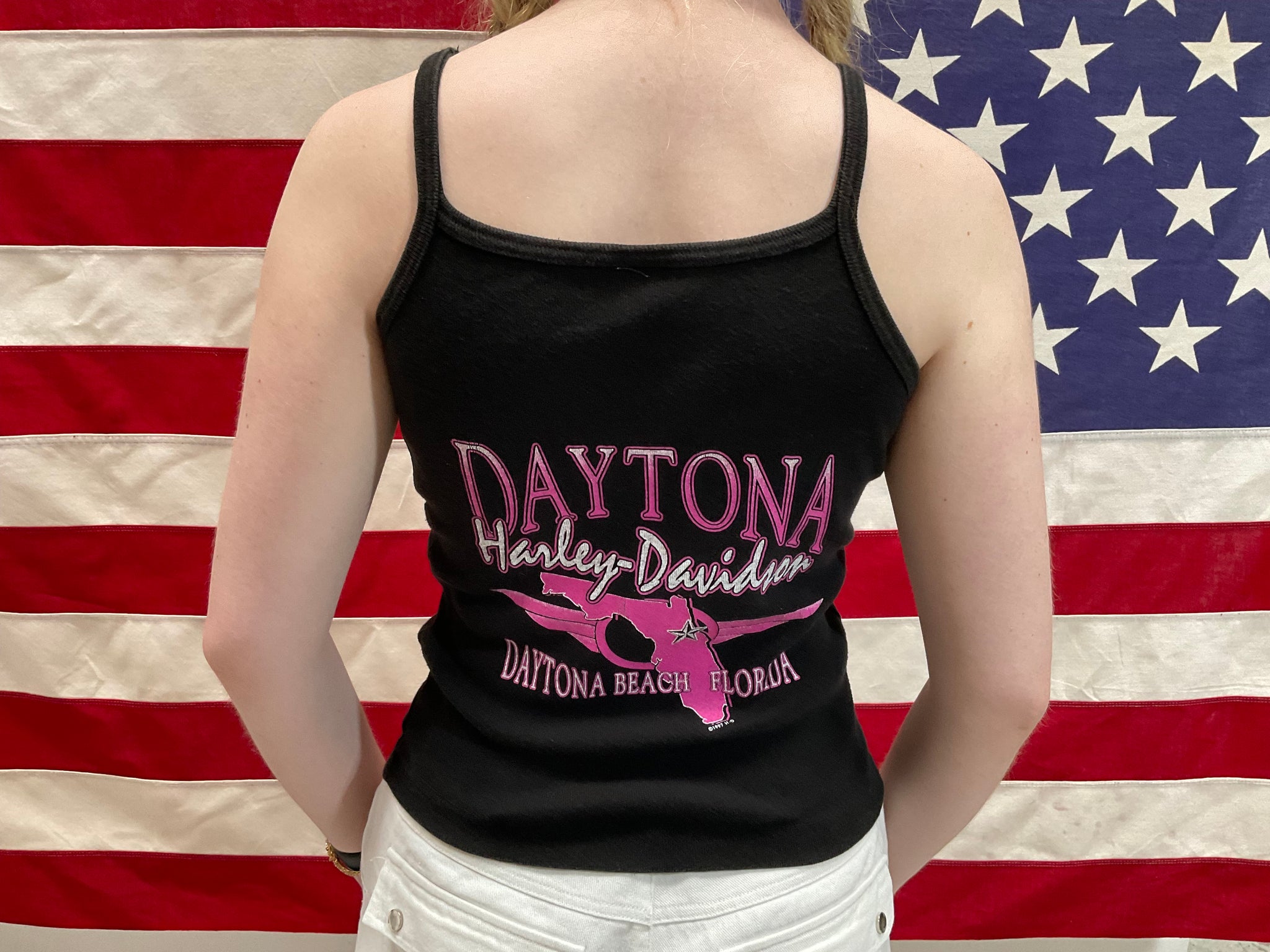 Harley Davidson Womens Vintage Daytona Bike Week 1997 Black Tank Top Made in USA