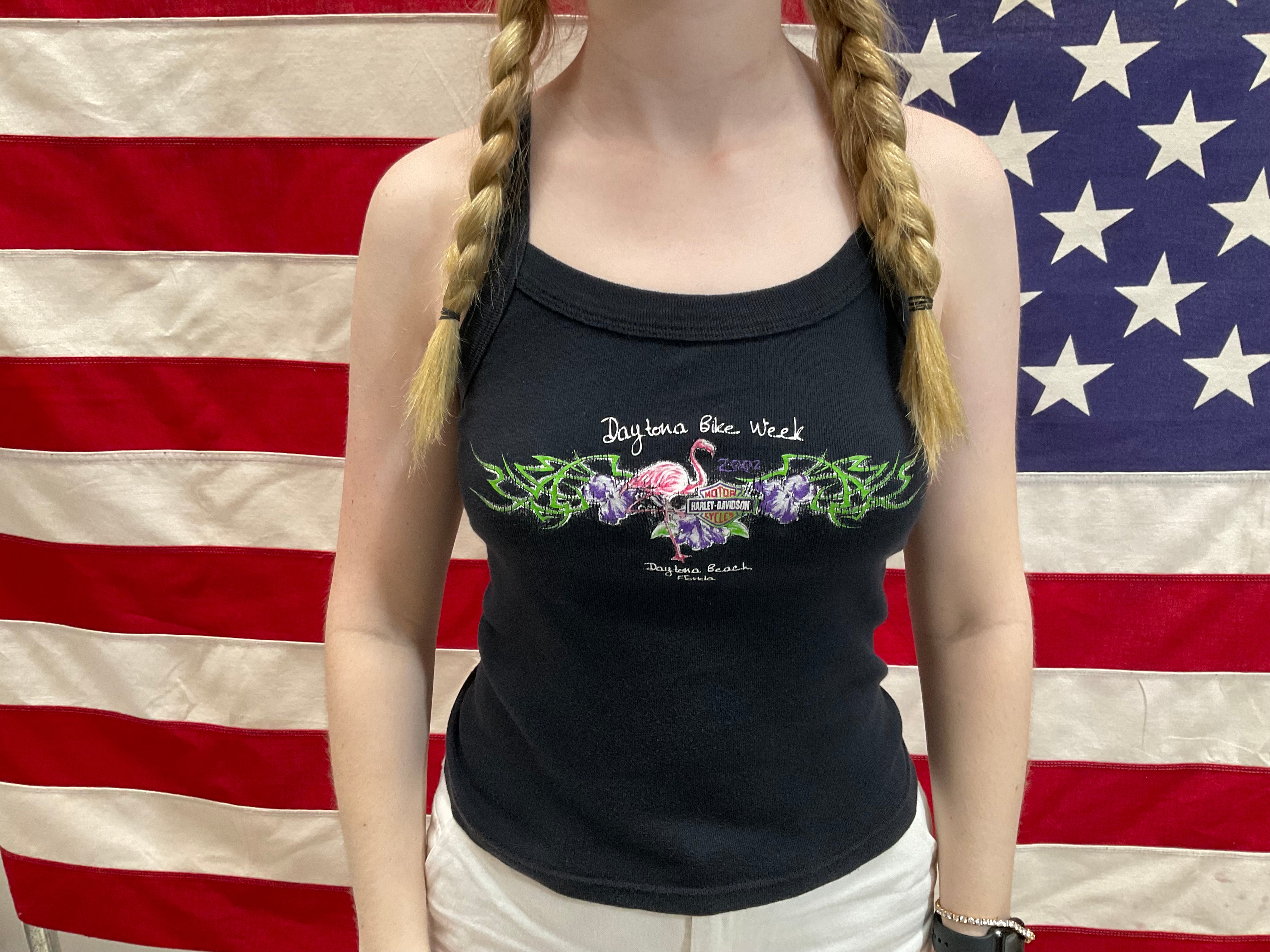 Harley Davidson Womens Vintage Daytona Bike Week 2002 Black Tank 