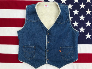 Levi’s Orange Tab Denim Vest 80’s Vintage Sherpa Lined South-Western Style Made in USA