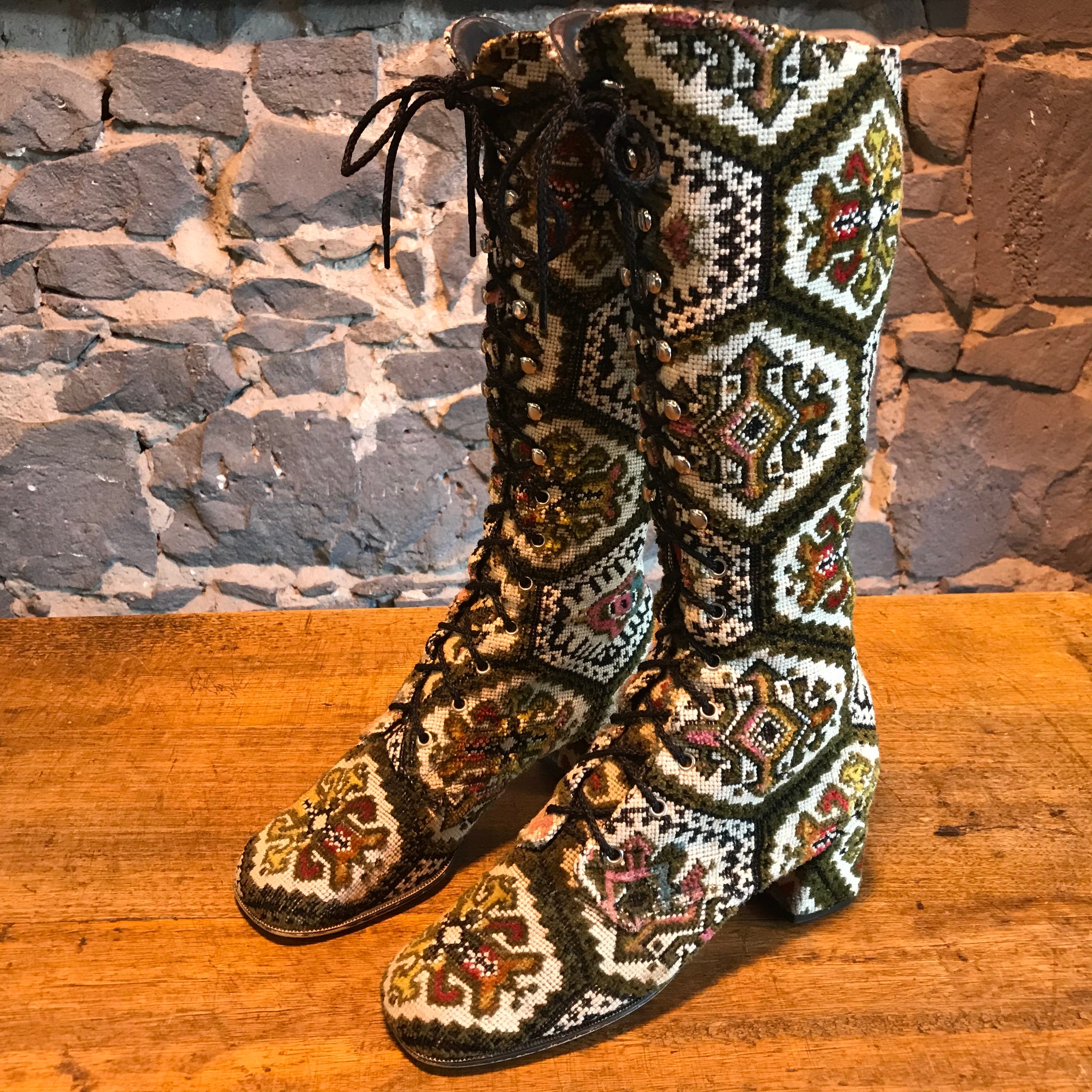 Tapestry Vintage 60/70’s Women’s High Lace Up Front Boots by Pacific Melody