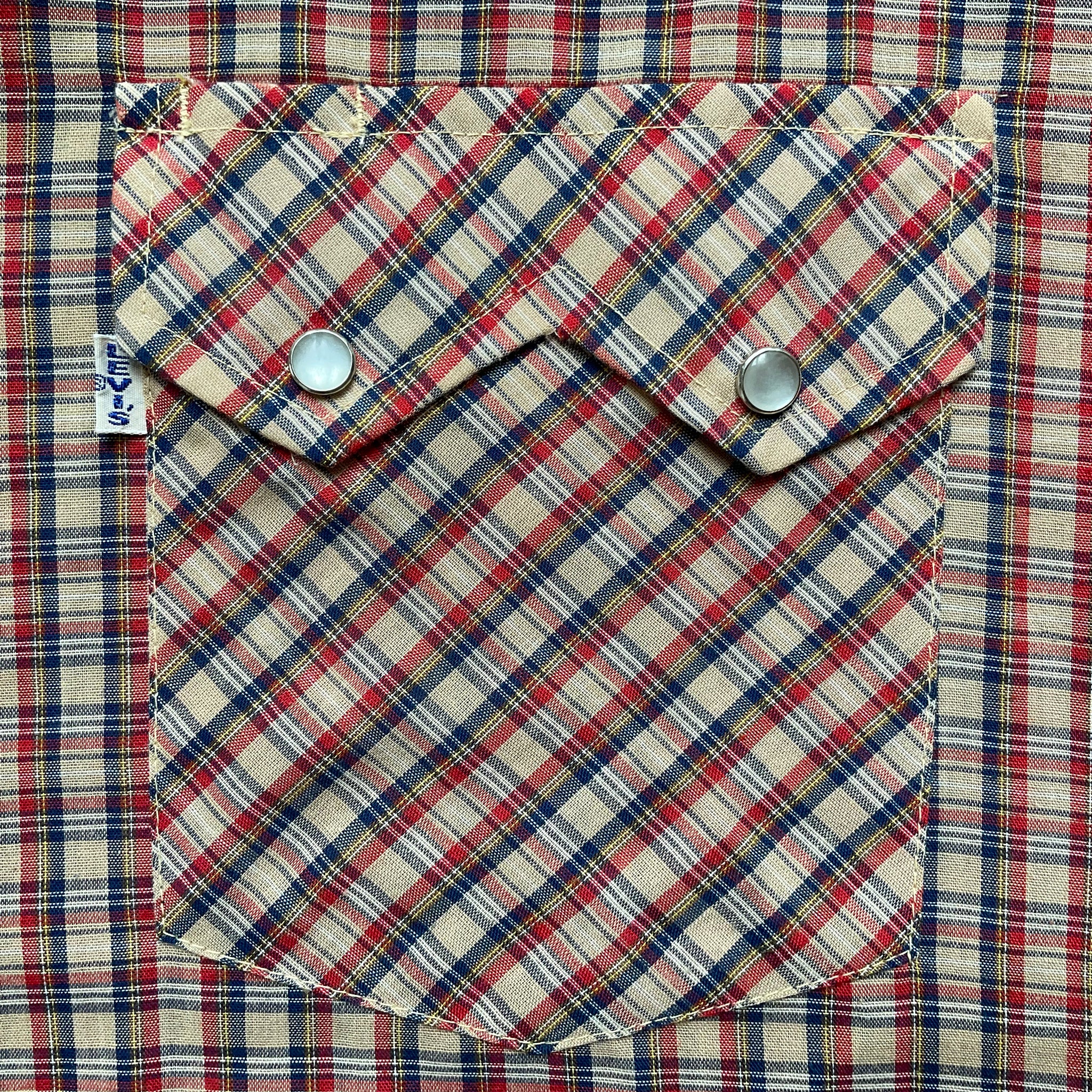 LEVI’S Vintage BIG E Mens Western Shirt Navy-Red Check with Pearl Snaps.