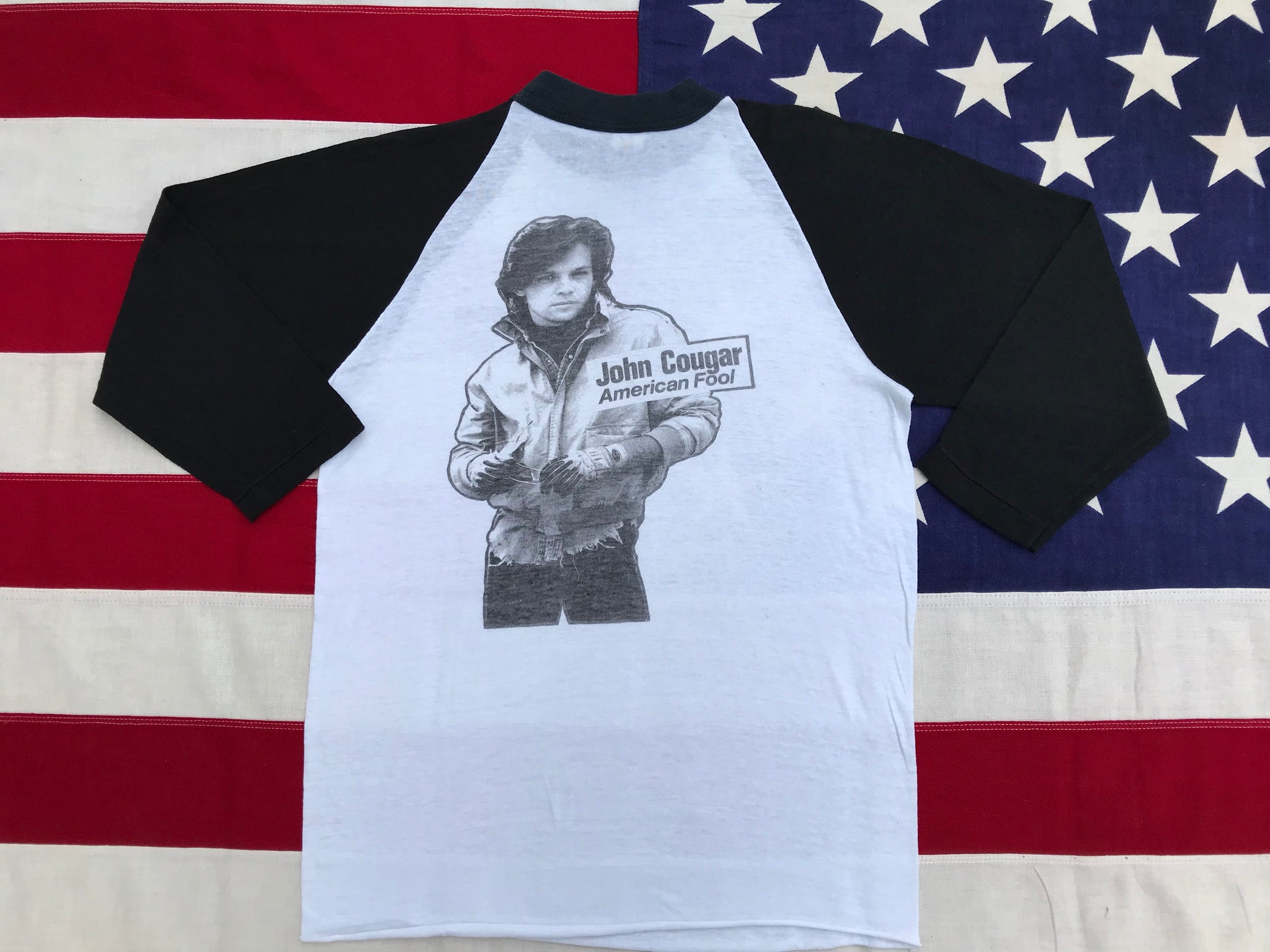 John Cougar Mellencamp “ American Fool ‘82 “ Original Vintage Rock 3/4 Raglan Sleeve T-Shirt Made in USA