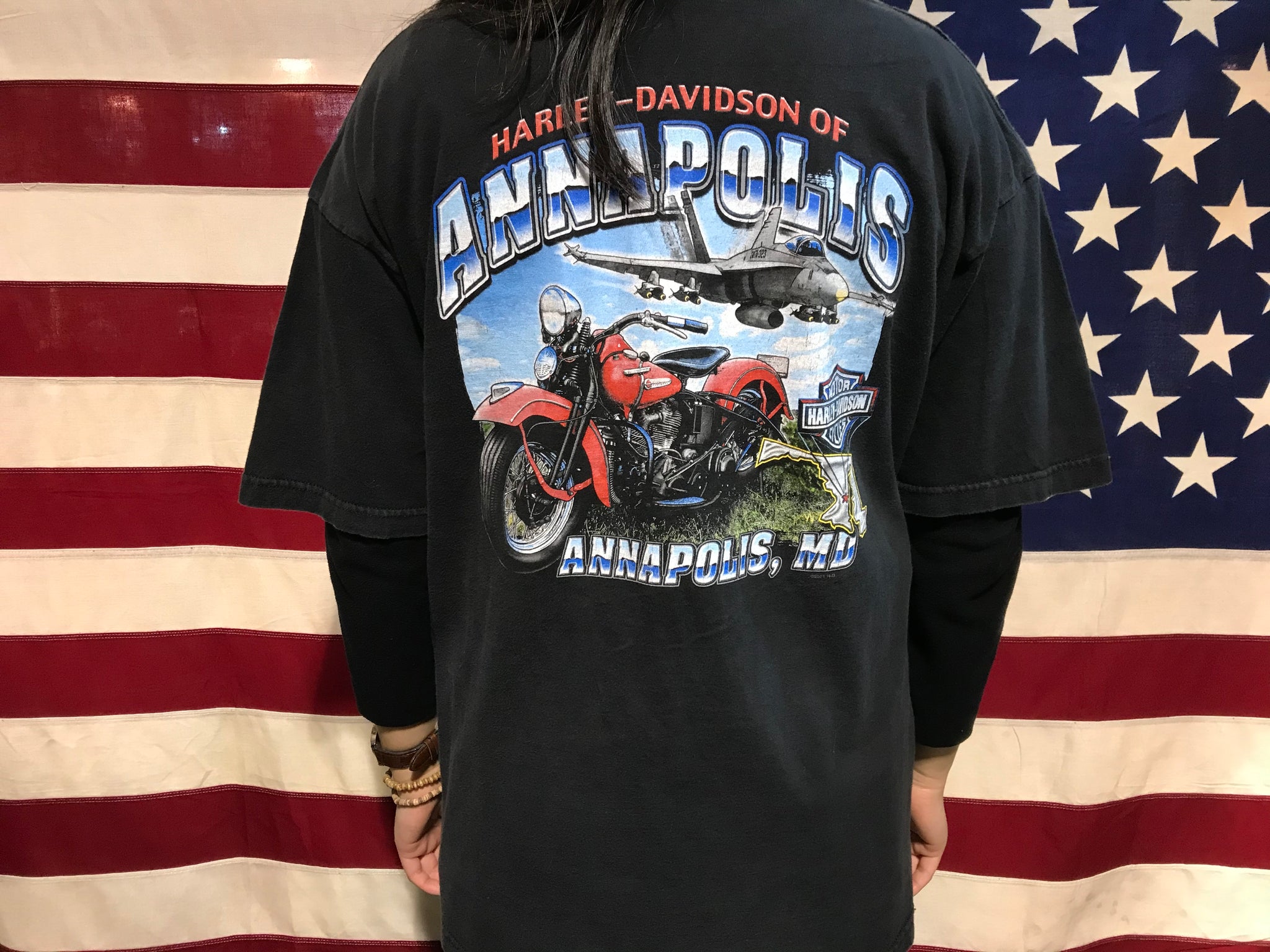 Harley Davidson Vintage Mens T-Shirt Print Year 2002 Annapolis Made in USA