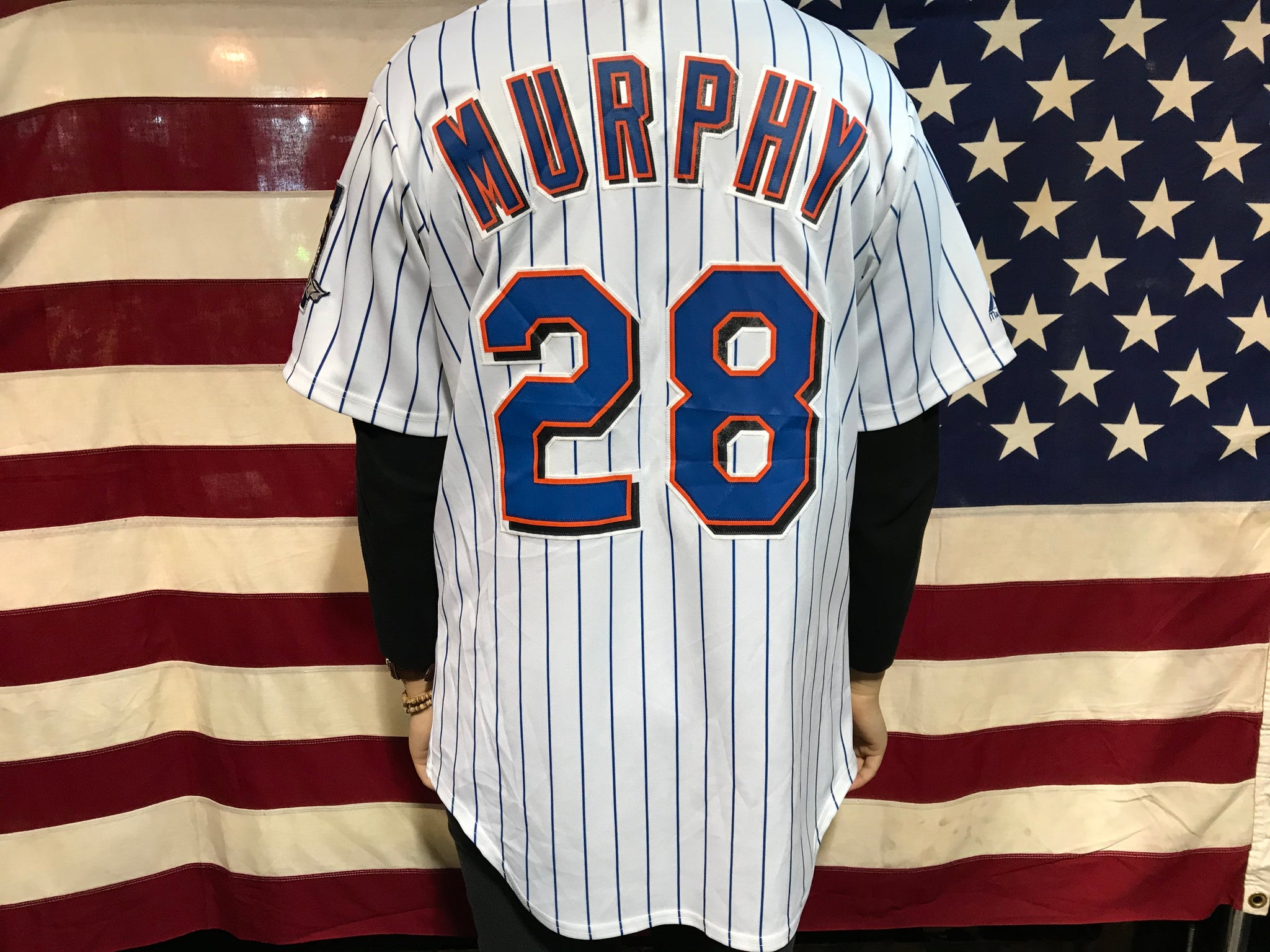 Mets Stripe Vintage Baseball Jersey by Majestic 2009 Inaugural
