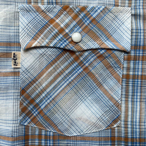 LEVI’S Vintage BIG E Mens Western Shirt Blue-Tan Check with Pearl Snaps.