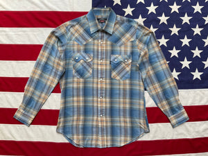 LEVI’S Vintage BIG E Mens Western Shirt Blue Check with Pearl Snaps MEDIUM