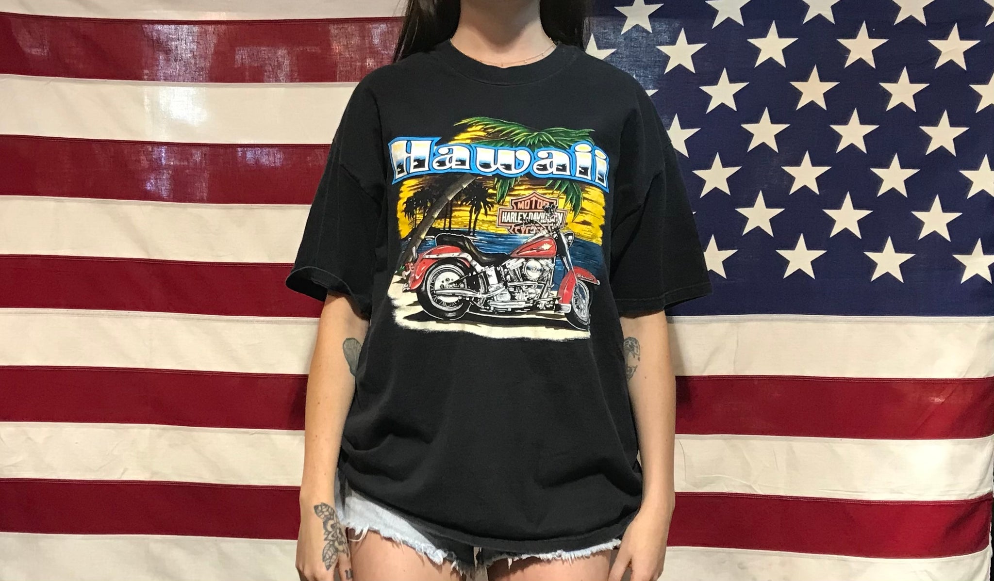 Harley Davidson Vintage Mens T-Shirt Print Year 1998 Maui, Hawaii
