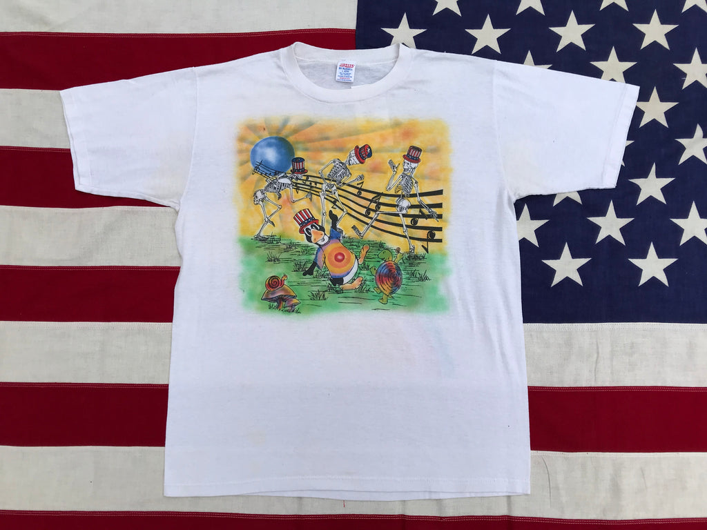 Grateful Dead 80’s Rare “ Dancing Skeletons GD-Top Hats “ Original Vintage Rock T-Shirt Jerzees by Russell Made in USA