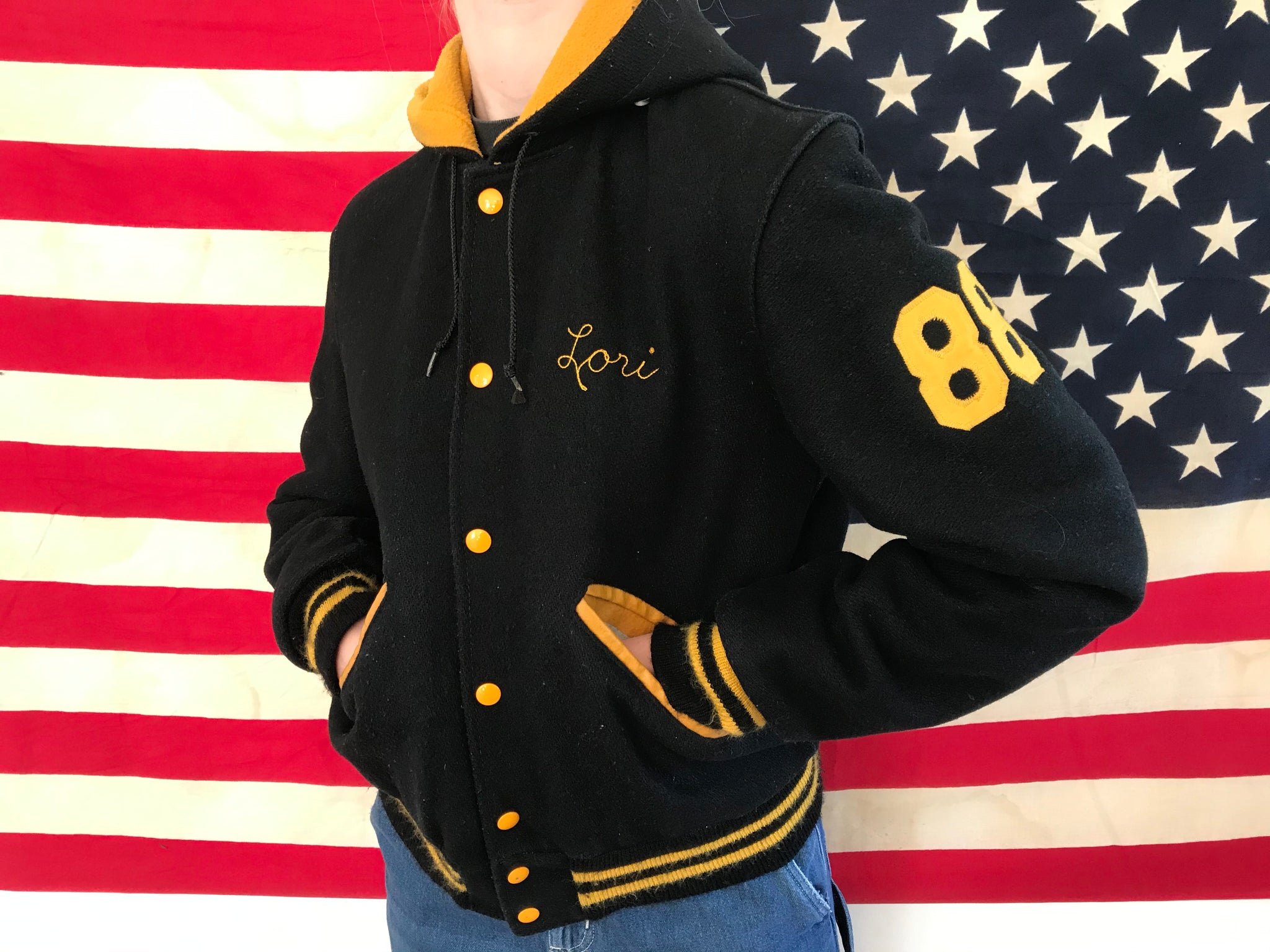 College Cheerleader Hooded Women's 1980's Vintage Wool Jacket – American  Vintage Clothing Co.