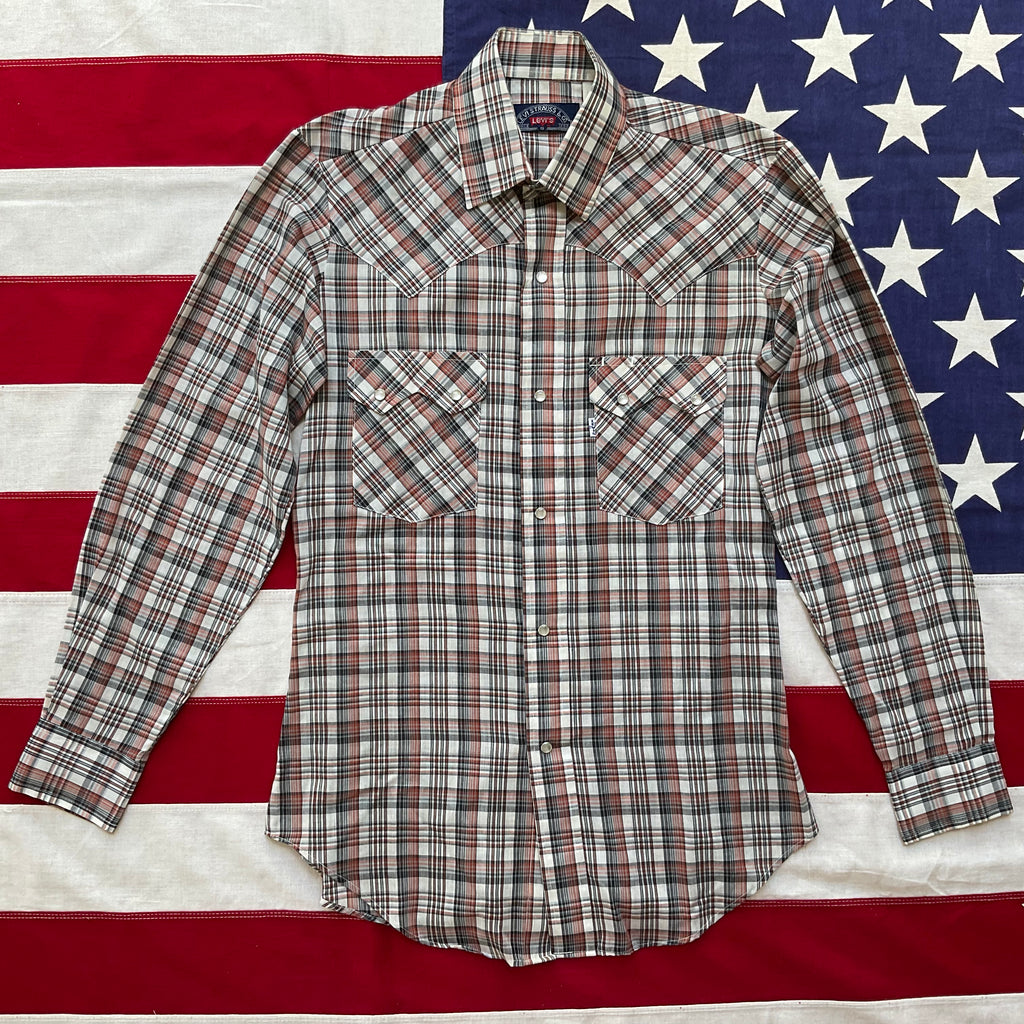 LEVI’S Vintage BIG E Mens Western Shirt Black-Brown Check with Pearl Snaps.