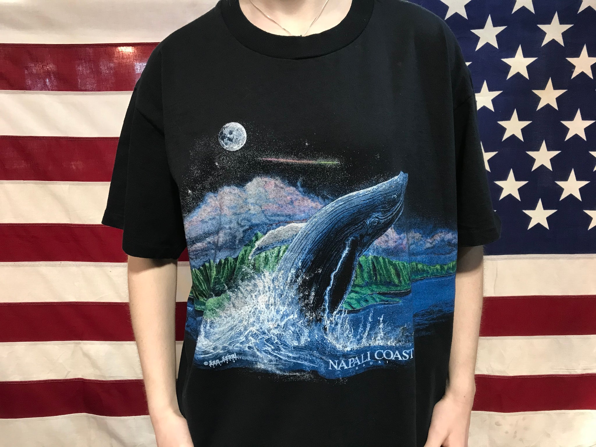 Animal Print 90's Vintage T-shirt “ Whale “ Design by ©️SanSegal Sport –  American Vintage Clothing Co.