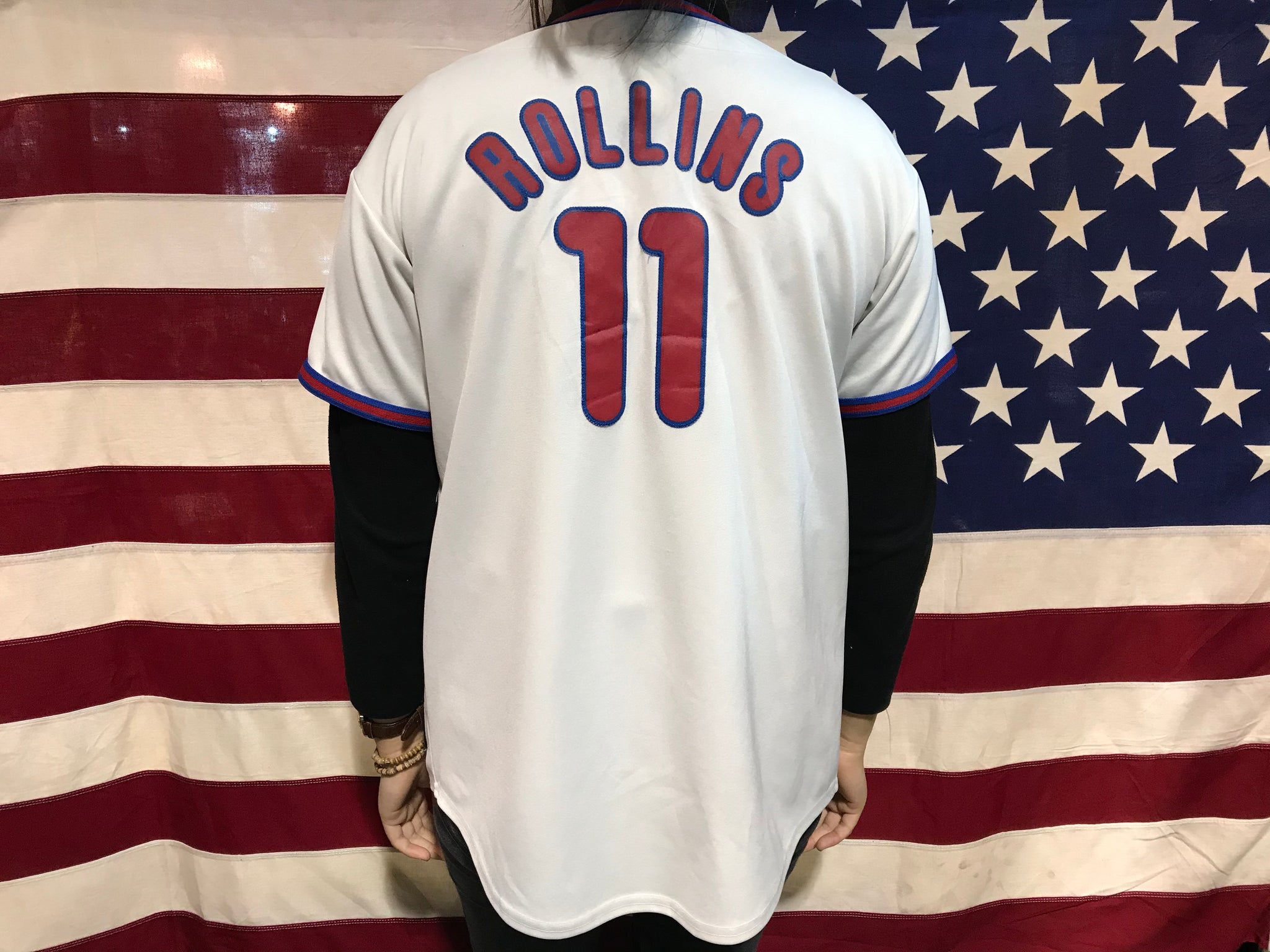 Phillies Baseball Vintage Jersey Player Rollins No 11 by Majestic