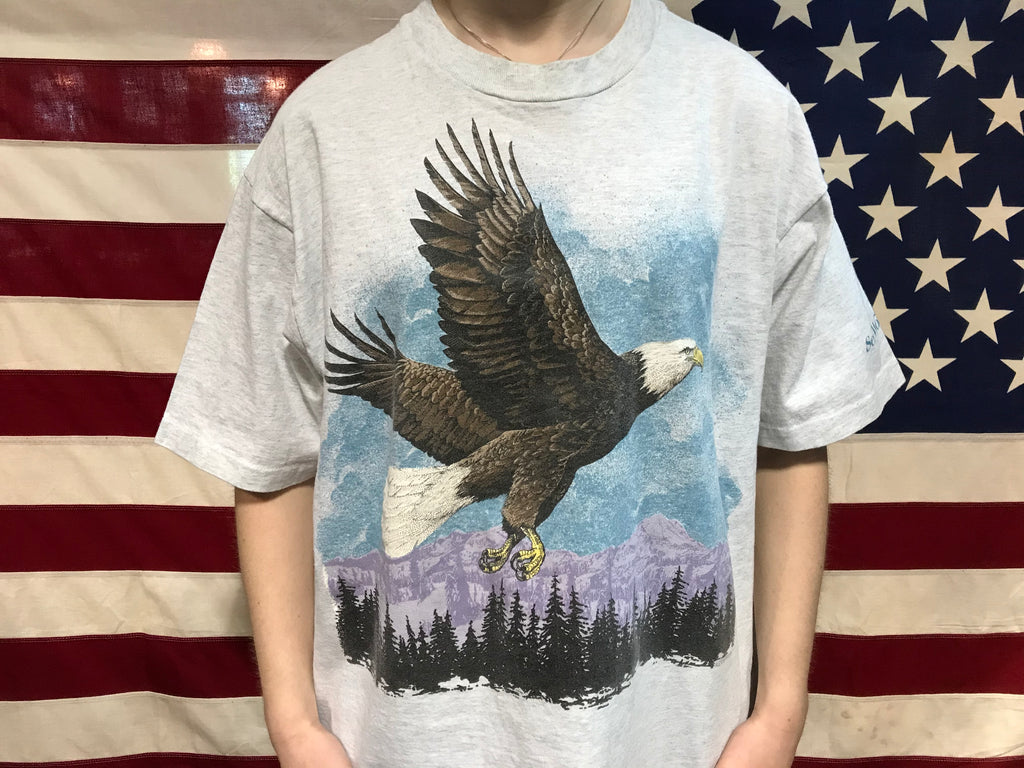 Animal Print 90’s Vintage T-shirt “ Eagle “ Design By Fruit of the Loom Made in USA