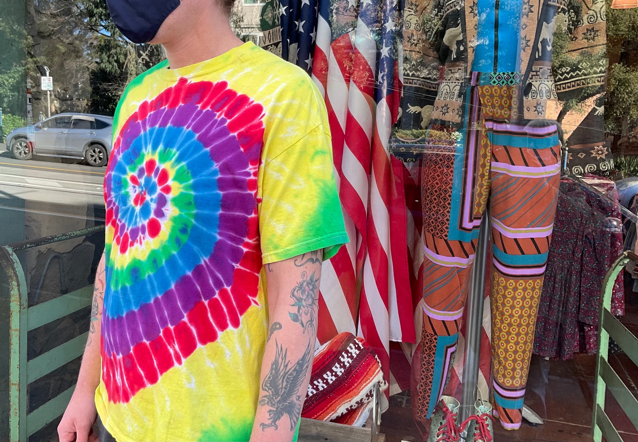 Tie Dye 90’s Vintage Rainbow Swirl Design T-Shirt By Gildan Heavy Cotton