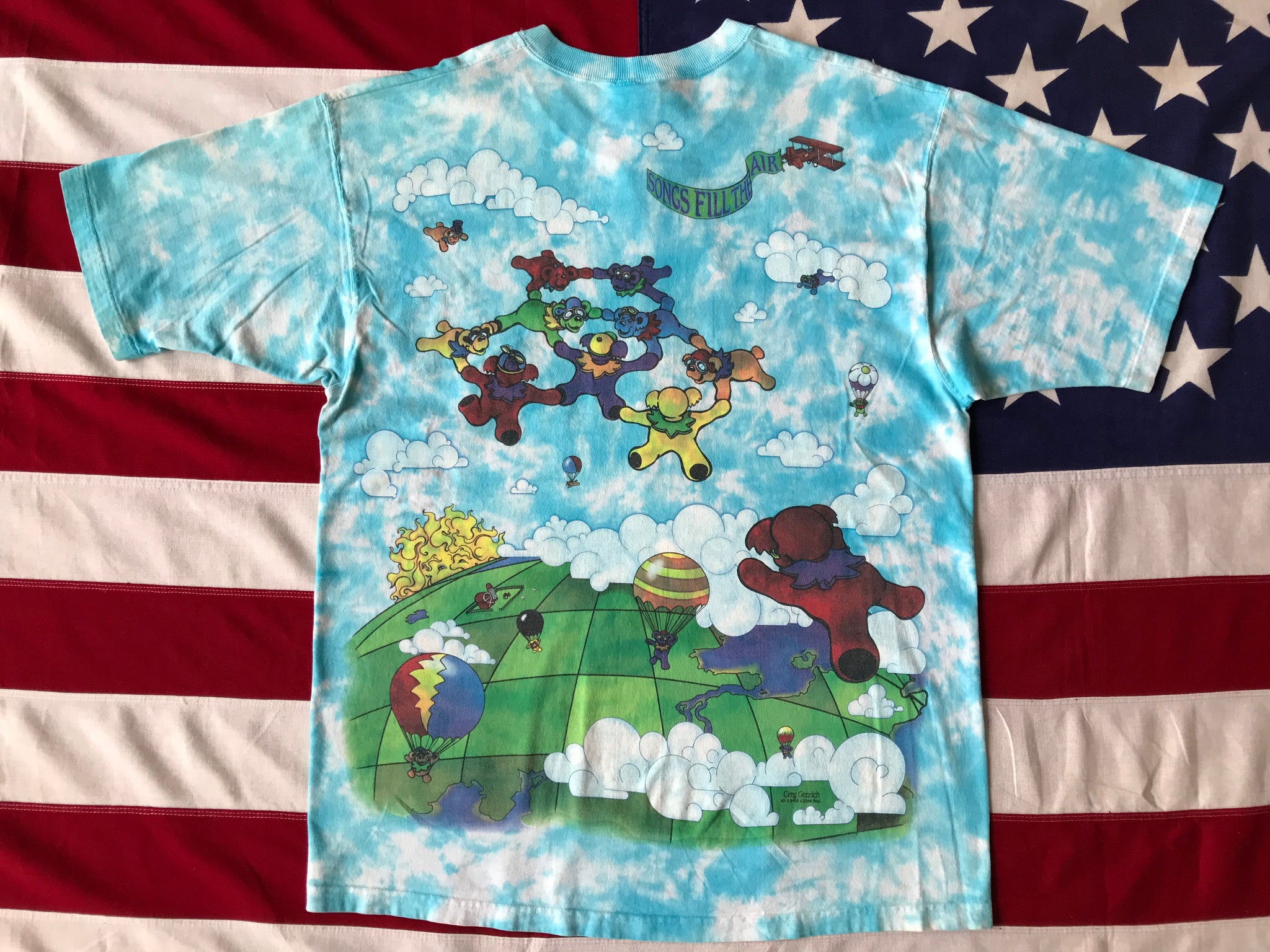 Grateful Dead - Greg Genrich “ Parachuting Bears 1993 “ Original Vintage Rock Tie Dye “ Songs Fill The Air “T-Shirt by Liquid Blue Made in USA
