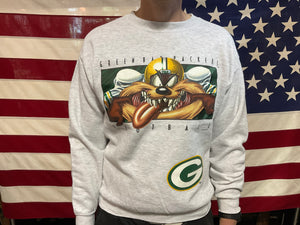 Green Bay Packers™️ NFL ™️/©️1997 NFLP & Warner Bros TAZ Vintage Crew Sporting Sweat by CSA-Nutmeg Made in USA