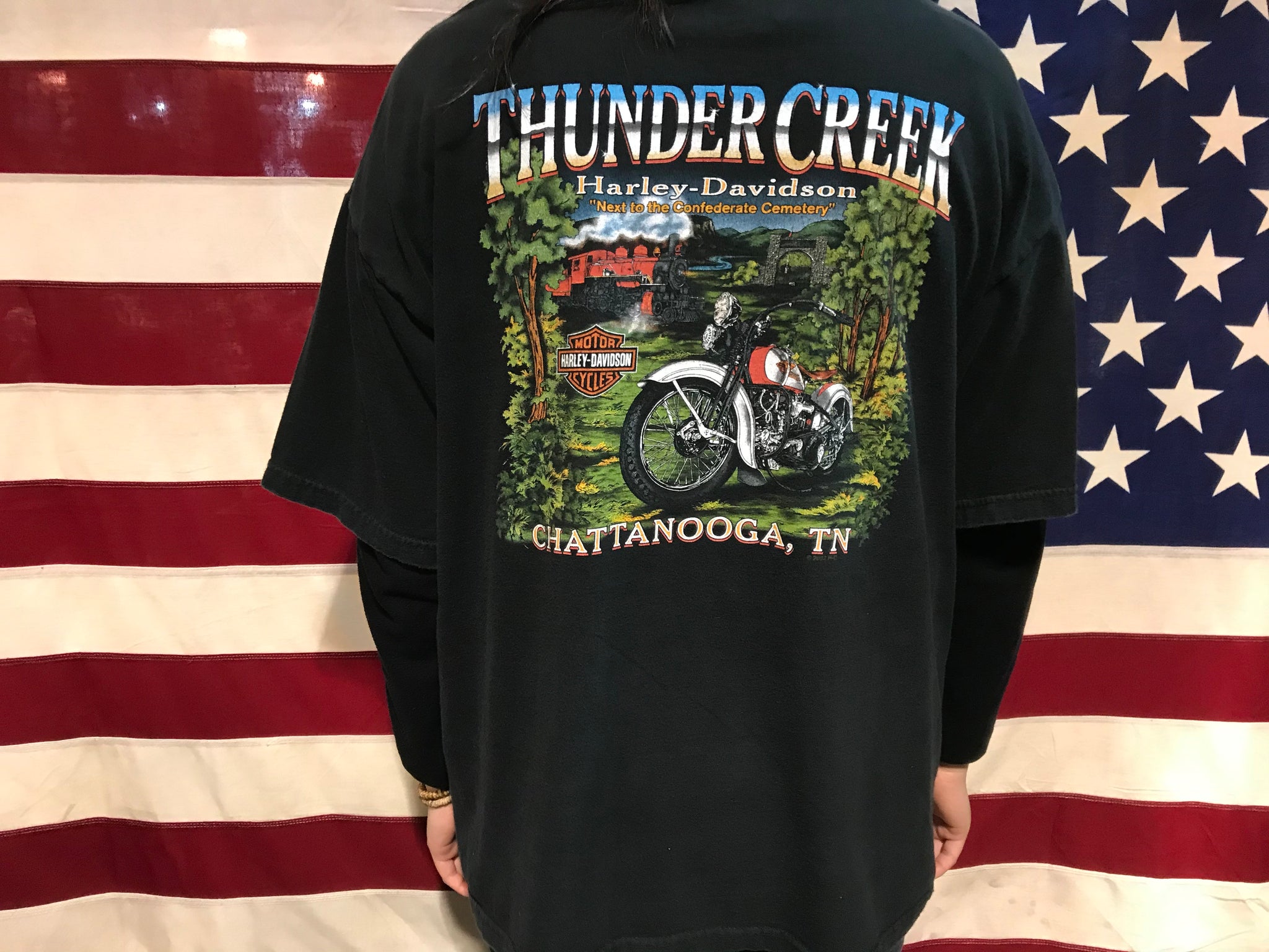 Harley Davidson Vintage Mens T-Shirt Print Year 2002 Chattanooga Made in USA