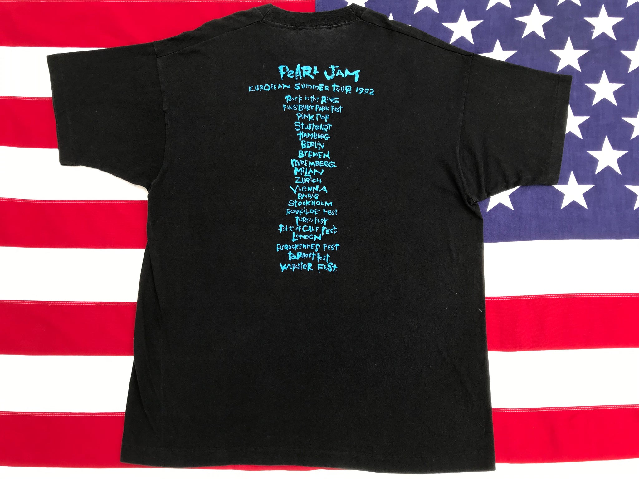 Pearl Jam RARE European Summer Tour 1992 Original Vintage Rock T-Shirt by Fruit of The Loom Made in USA