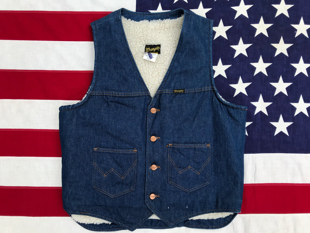 Wrangler®️No Fault Denims Vest 70/80’s Vintage Sherpa Lined South-Western Style Made in USA