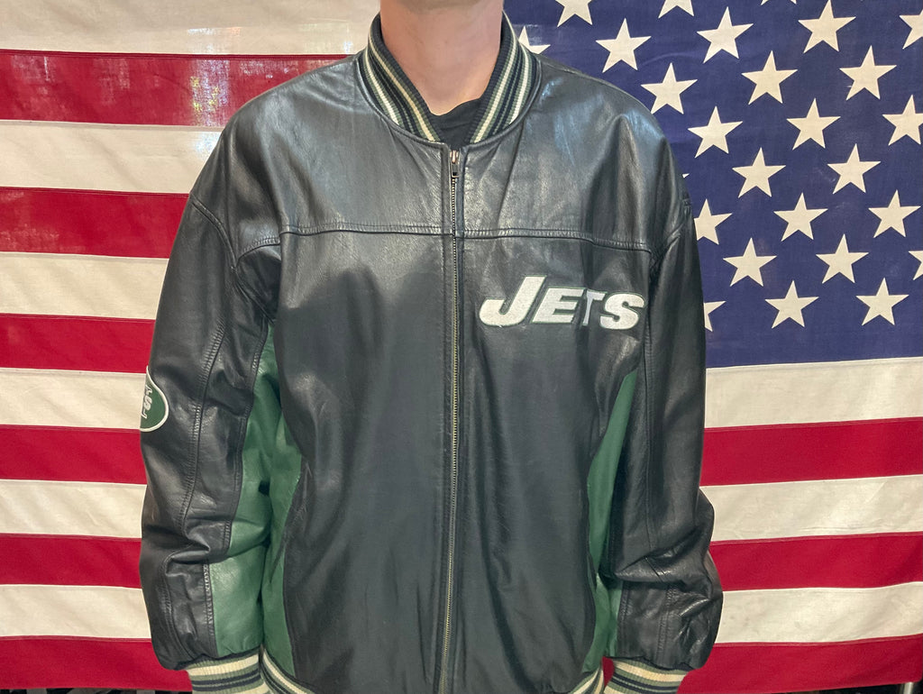 New York Jets NFL Football Vintage 90’s Leather Mens Bomber Jacket by Carl Banks & G-III