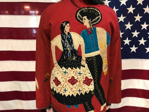 Mexican Vintage 1940’s -1950’s Embroidered Wool Souvenir Jacket by Presidente Made in Mexico
