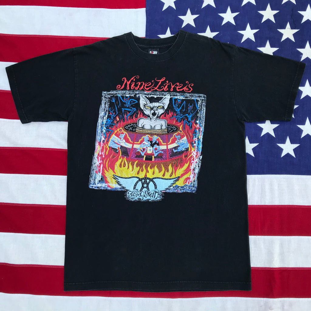 Aerosmith “ Nine Lives “ Nth American Tour 1999 Original Vintage Rock T-Shirt by Giant USA
