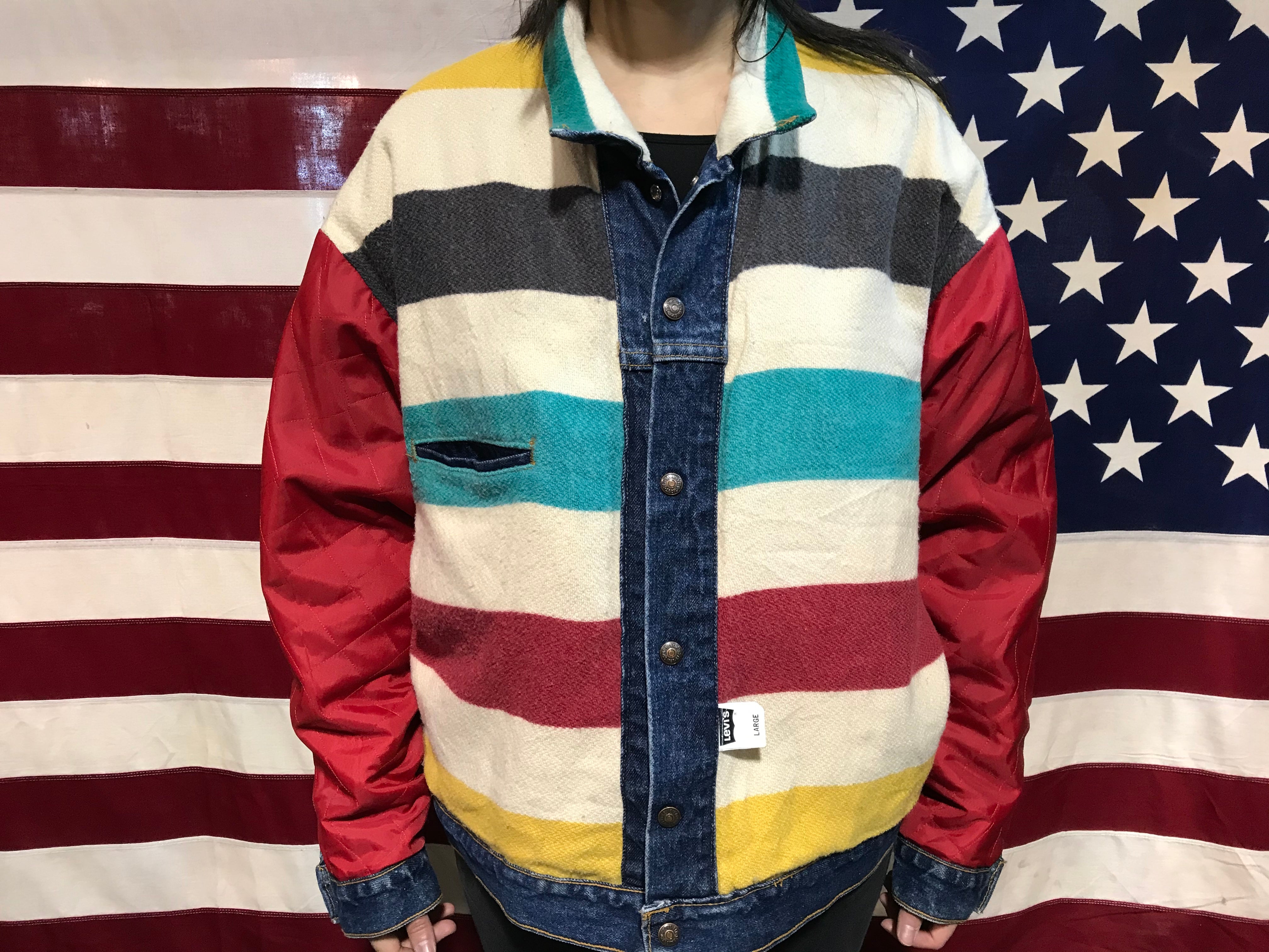 (希少)60~70s HUDSONS BAY ブランケットジャケット 古着 60-70s Canada製 Hudson's Bay マルチ ボーダー ウール