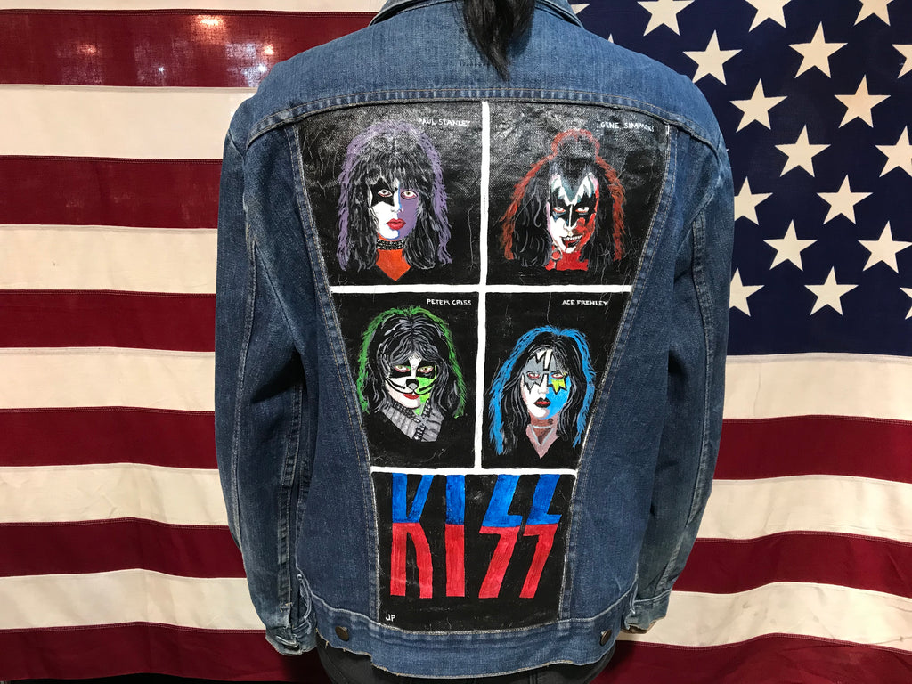 Kiss 1970’s Maverick Blue Bell Vintage 4 Pocket Denim Jacket with ‘Kiss ‘ Rock Band Painted Back Embellishment