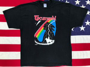 Animal Print 90’s Vintage T-shirt “ Tecumseh!®️ “ Chief Rainbow Lightning by Jim Yellowhawk - Southwestern