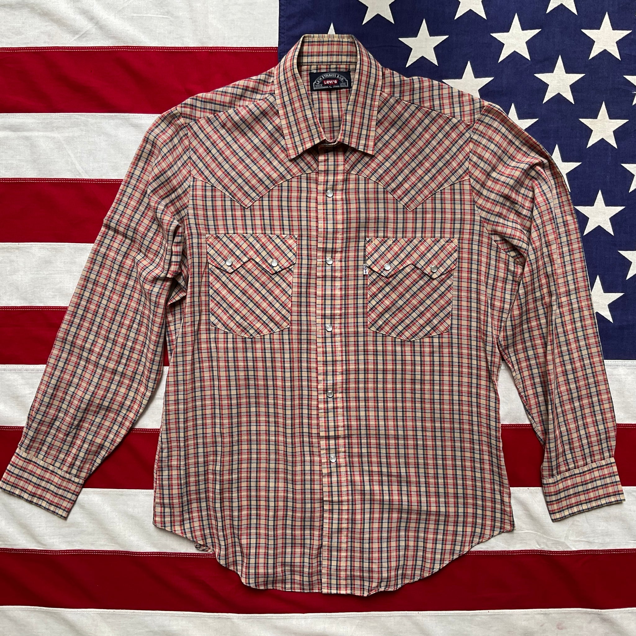 LEVI'S Vintage BIG E Mens Western Shirt Navy-Red Check with