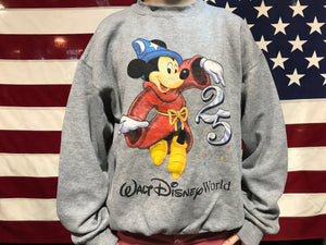 Mickey Mouse 90’s Vintage Walt Disney World 25 Years Crew Sweat By Mickey Inc  Made In USA